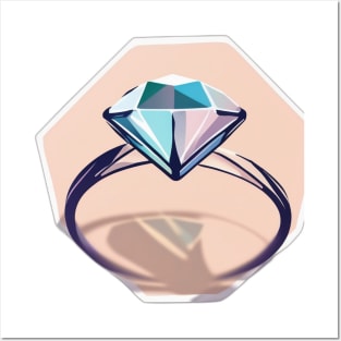 Geometric Diamond Engagement Ring Illustration No. 640 Posters and Art